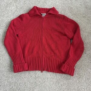 Vintage Worthington Essentials Cardigan Sweater Womens Large Red Full Zip Knit